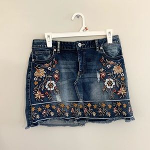 Floral Embroidered Denim Skirt